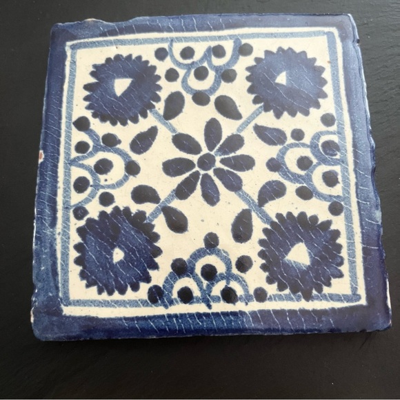 Mexican Hand Painted Terra-Cotta Talavera Vintage Tiles Set of 4 - Picture 3 of 15